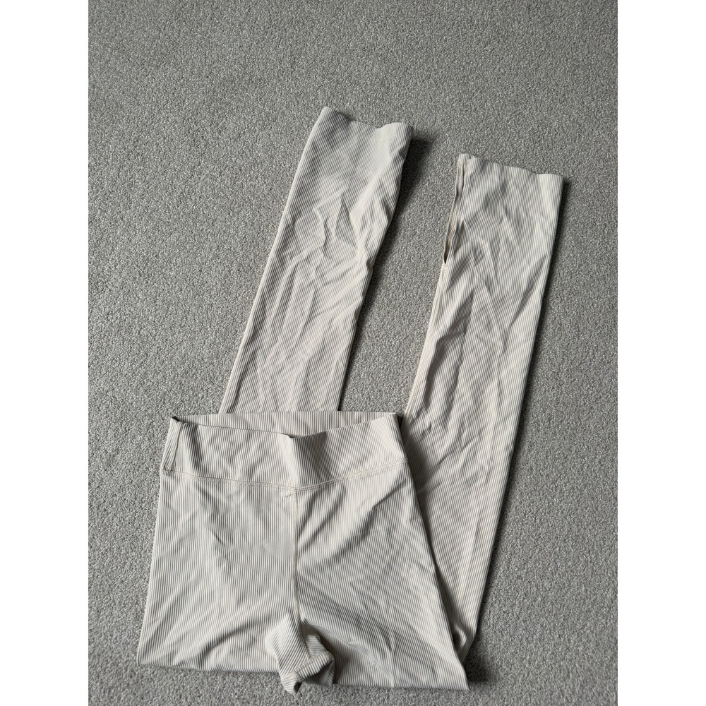 Old Navy Tall Leggings Women Size M Beige Ribbed Powersoft Go-Dry Split Hem